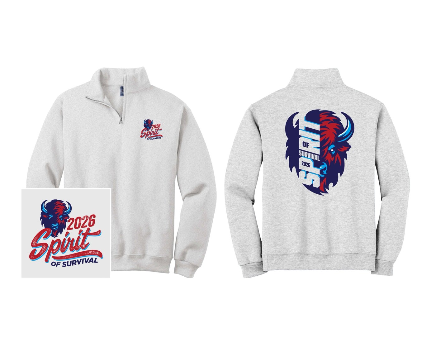 Spirit of Survival 2026 quarter zip — front and back